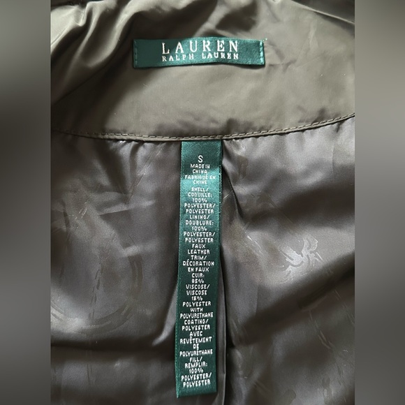 Lauren Ralph Lauren Quilted Coat Green Chain Link Lining Hooded Size Small - Picture 16 of 16